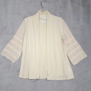 Susan Graver Liquid Knit Jacket Tank Top 2 Pc Set Outfit Beige Cream Womens S